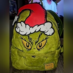 RARE The Grinch "merry grinchmas" fuzzy christmas loungefly backpack